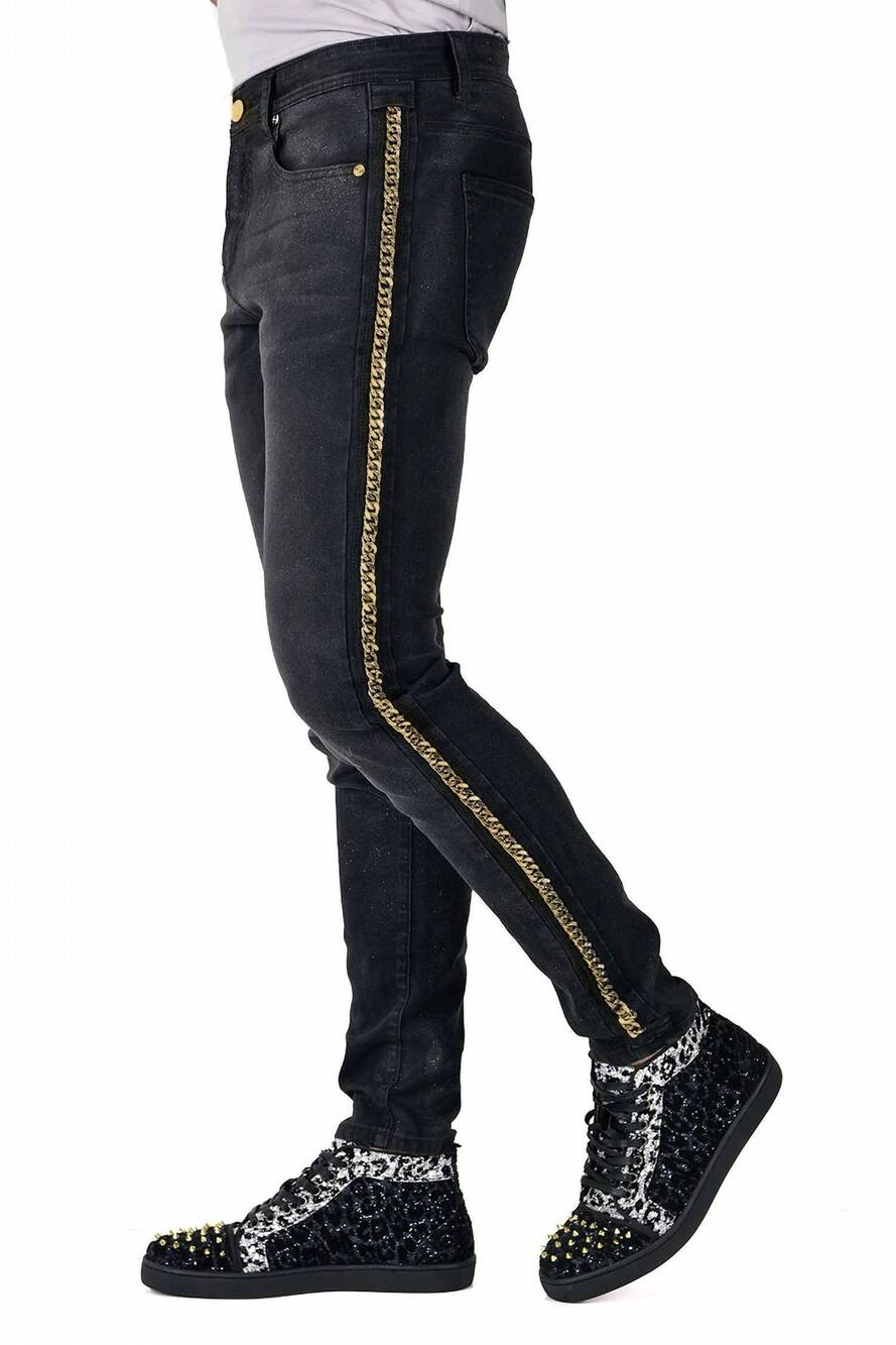 NEW BARABAS chain on love jeans in black gold